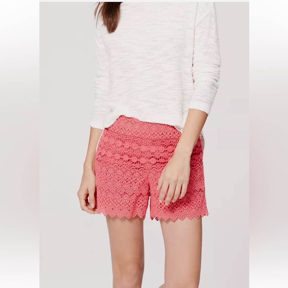 Loft‎ The Riviera Short Coral Pink Crochet Lace NEW, 00P Summer Beach Vacation